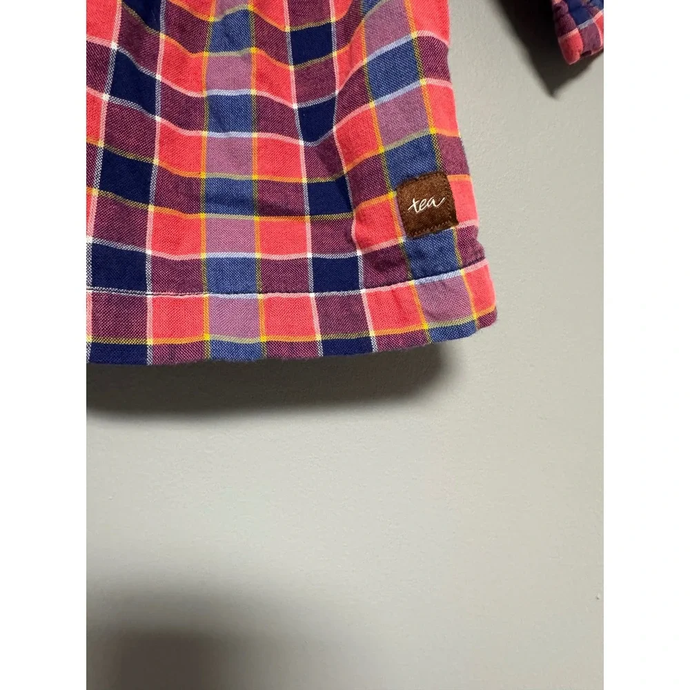 Tea Collection Baby Girls Plaid Long Sleeve Button Front‎ Dress Red Navy 3-6M